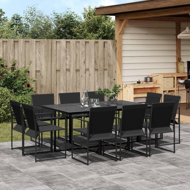 vidaXL 11-delige Tuinset textileen zwart, Tuin en Terras, Tuinsets en Loungesets, Tuinset, Nieuw, Meer dan 8 zitplaatsen, Rvs