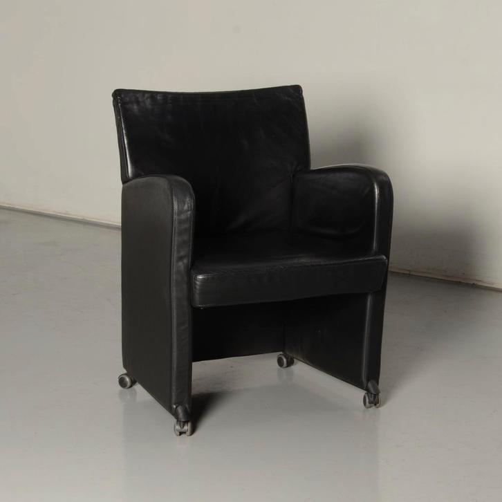 Kinnarps 21325 vergaderstoel, zwart leder, verrijdbaar, Huis en Inrichting, Bureaustoelen, Ophalen of Verzenden