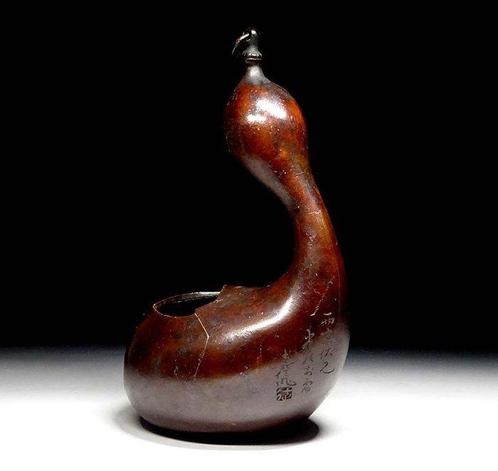 Zeer mooie hangende bronzen kalebas vaas, gesigneerd - Brons, Antiek en Kunst, Antiek | Overige Antiek