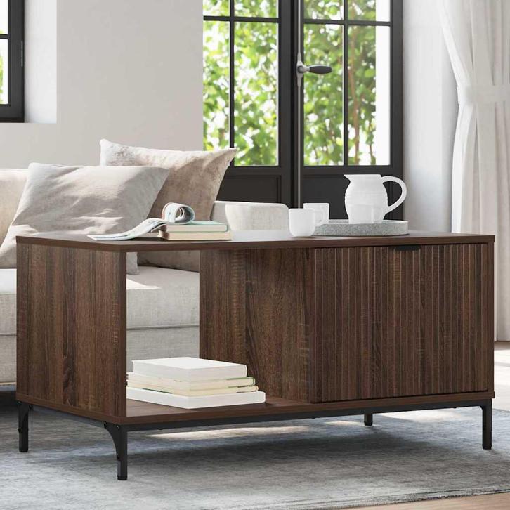 vidaXL Salontafel bruin eikenkleur 90 x 49 x 46 cm Bewerkt, Huis en Inrichting, Tafels | Salontafels, Nieuw, Minder dan 50 cm