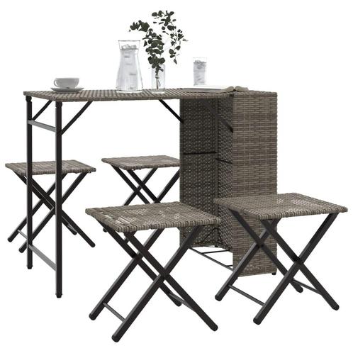 vidaXL 5-delige Tuinset inklapbaar poly rattan grijs, Tuin en Terras, Tuinsets en Loungesets, Tuinset, Nieuw, Rotan, Verzenden