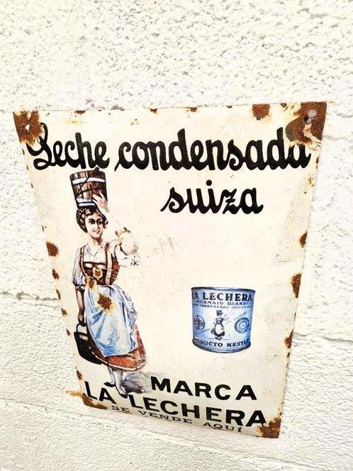 La Lechera - Emaille bord - versiering van de Zwitserse, Antiek en Kunst, Antiek | Wandborden en Tegels