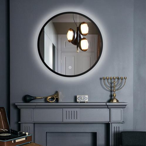 LED spiegel rond met zwart metalen frame - 1000mm, Huis en Inrichting, Woonaccessoires | Spiegels, Nieuw, Ophalen of Verzenden