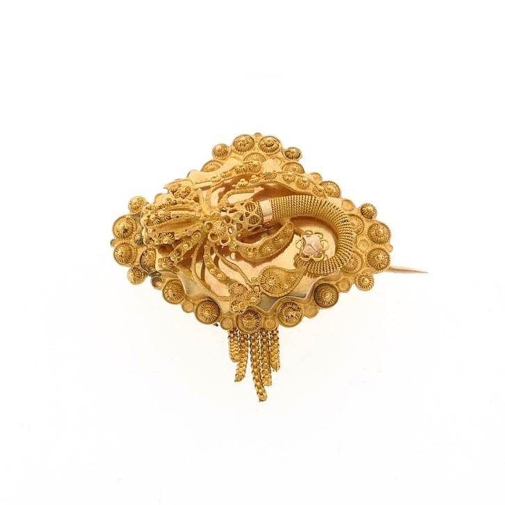 Gouden broche van filigrain techniek | Vintage/antiek, Sieraden, Tassen en Uiterlijk, Broches, Overige kleuren, Gebruikt, Goud