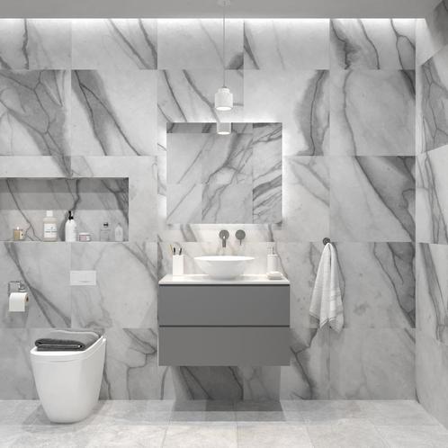 Badkamermeubelset Gliss Hermes 80 cm Beton Grijs Met Waskom, Doe-het-zelf en Verbouw, Sanitair, Bad, Nieuw, Ophalen of Verzenden