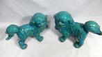 Vintage feng shui turquoiseblauwe fu foo-honden paar groot