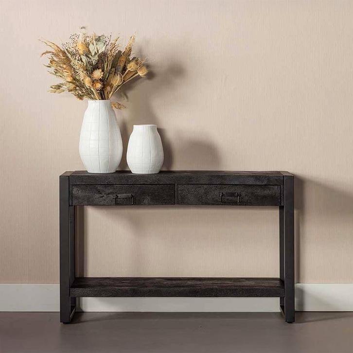 Mangohout Sidetable Britt 120 Zwart, Huis en Inrichting, Tafels | Sidetables, 25 tot 50 cm, Nieuw, Overige houtsoorten, Verzenden