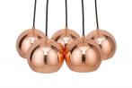 Elegante hanglamp PERLOTTA koper met 5 kappen bollamp -, Huis en Inrichting, Lampen | Hanglampen, Nieuw, Ophalen of Verzenden