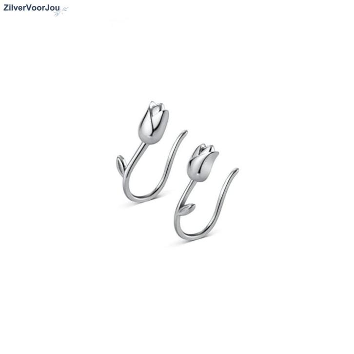 Zilveren tulp oorklimmers, Sieraden, Tassen en Uiterlijk, Oorbellen, Nieuw, Verzenden