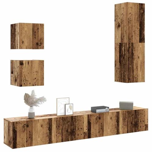 vidaXL 5-delig Tv-meubelset wandmontage bewerkt hout oud, Huis en Inrichting, Kasten | Televisiemeubels, Nieuw, Overige houtsoorten