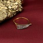 Bicolor gouden ring met zirconia; Assos (witgoud, geelgoud), Gebruikt, Overige kleuren, Ophalen of Verzenden, 17 tot 18
