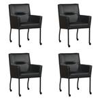 Set van 4 Leren eetkamerstoelen Lucky - Granada Black, Huis en Inrichting, Stoelen, Ophalen of Verzenden, Nieuw, Leer