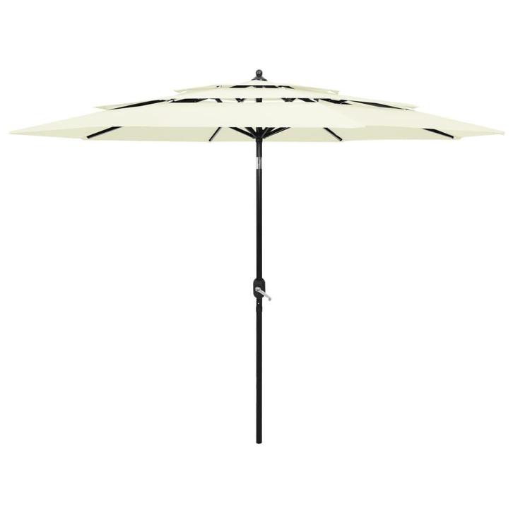 vidaXL Parasol 3-laags met aluminium paal 3 m zandkleurig, Tuin en Terras, Parasols, Nieuw, 3 tot 4 meter, Verzenden