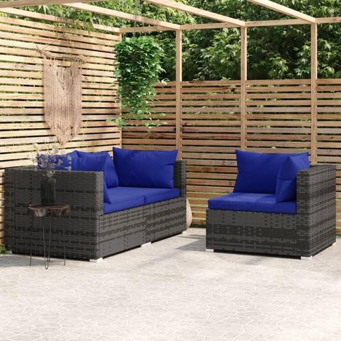 vidaXL 3-delige Loungeset met kussens poly rattan grijs, Tuin en Terras, Tuinsets en Loungesets, Loungeset, Nieuw, Rotan, Verzenden