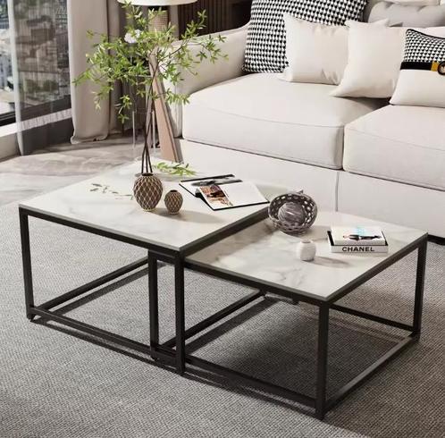 Stapelbare salontafelset gesinterde steen + metaal – 2-delig, Huis en Inrichting, Tafels | Salontafels, Nieuw, Verzenden