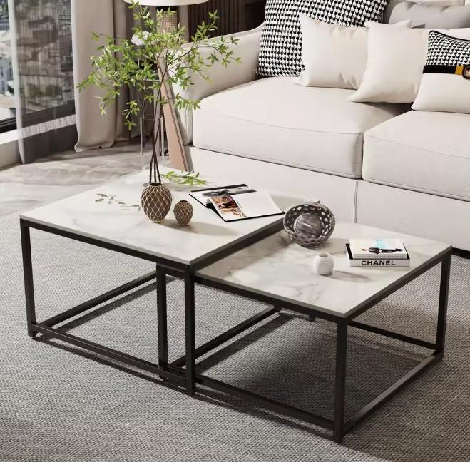Stapelbare salontafelset gesinterde steen + metaal – 2-delig, Huis en Inrichting, Tafels | Salontafels, Nieuw, Verzenden