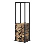 [en.casa] Brandhout rek Tibro houtopslag 35x35x120 cm zwart, Tuin en Terras, Haardhout, Verzenden