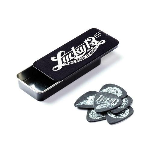 Dunlop Lucky 13 opbergblikje met plectrums, Verzamelen, Muziek, Artiesten en Beroemdheden, Gebruiksvoorwerp, Nieuw, Ophalen of Verzenden