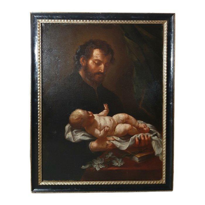 Andrea Celesti (1637-1712), Scuola di - San Giuseppe col, Antiek en Kunst, Kunst | Schilderijen | Klassiek