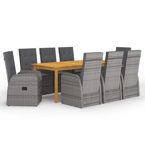 vidaXL 9-delige Tuinset grijs, Tuin en Terras, Tuinsets en Loungesets, Tuinset, Nieuw, 8 zitplaatsen, Hardhout, Verzenden
