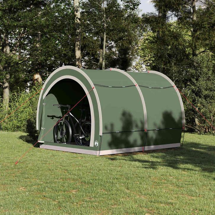 vidaXL Fietstent met dak met opslag Groen 256 x 222 x 182 cm, Caravans en Kamperen, Tenten, Nieuw, Verzenden