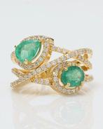 Statement ring - 14 karaat Geel goud - 2.21ct. tw. Smaragd -, Sieraden, Tassen en Uiterlijk, Antieke sieraden