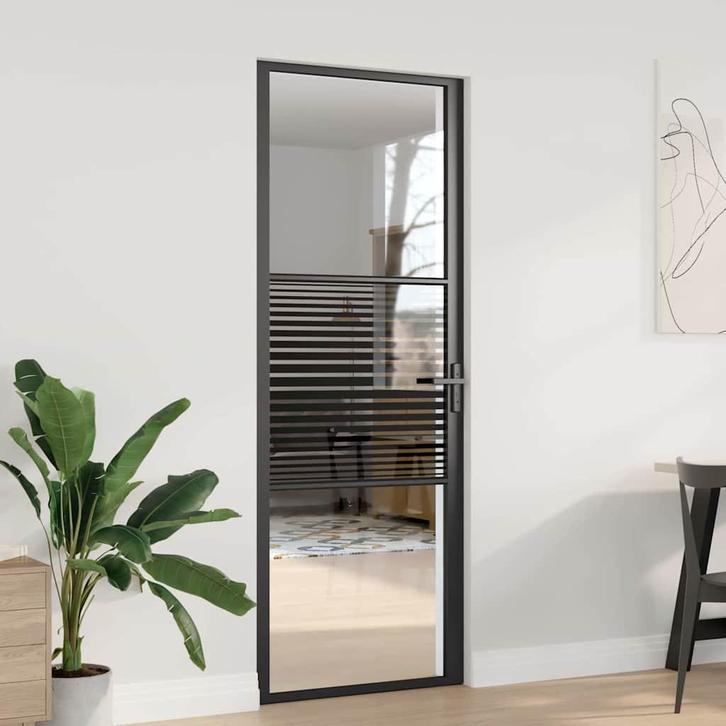 vidaXL Binnen Deur Zwart 76 x 201.5 cm Verstevigd glas,, Doe-het-zelf en Verbouw, Deuren en Horren, Nieuw, Verzenden