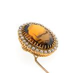 Gouden broche met rookkwarts en parels (sierlijk, hanger), Sieraden, Tassen en Uiterlijk, Broches, Gebruikt, Overige kleuren, Ophalen of Verzenden