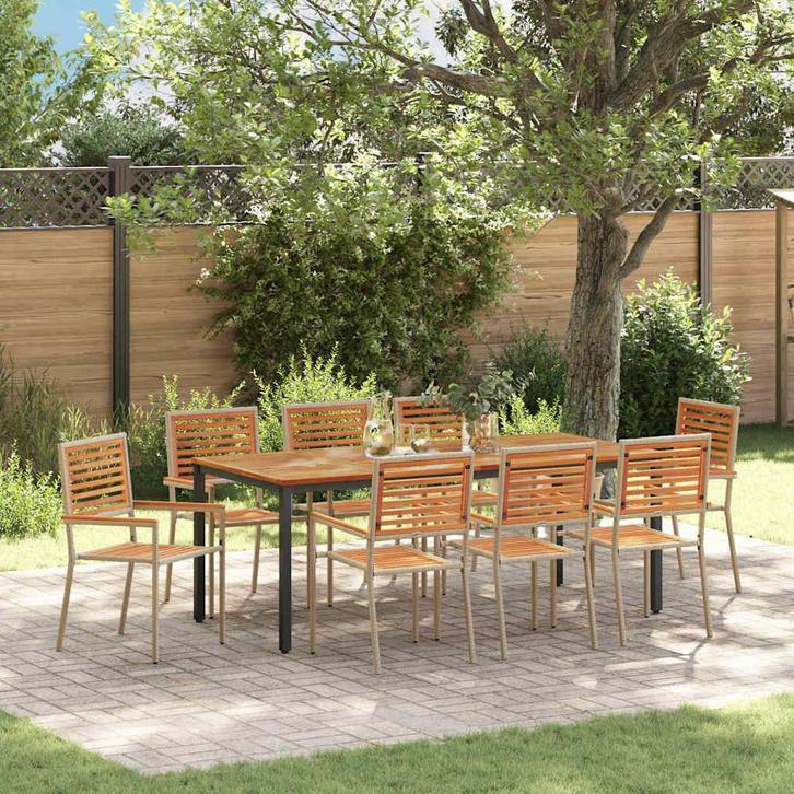 vidaXL Tuin Eetset 9 pcs Beige poly rattan, Tuin en Terras, Tuinstoelen, Nieuw, Rotan, Verzenden