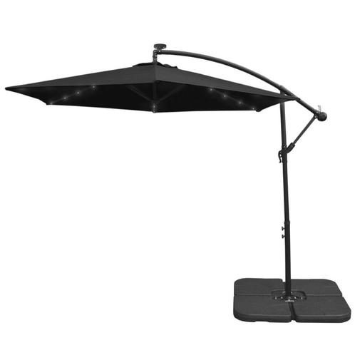 Monster Shop Zweefparasol - Zwart - 3m - LED Verlichting -, Tuin en Terras, Parasols, Verzenden