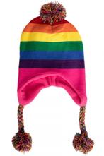 Gebreide Ijsmuts Regenboog met pompon en tassels, Ophalen of Verzenden, Nieuw