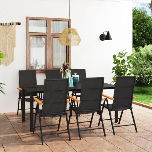 vidaXL 7-delige Tuinset zwart en bruin, Tuin en Terras, Tuinsets en Loungesets, Tuinset, Nieuw, 6 zitplaatsen, Rotan, Verzenden