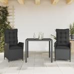 vidaXL 3-delige Tuinset met kussens poly rattan zwart, 2 zitplaatsen, Nieuw, Tuinset, Verzenden