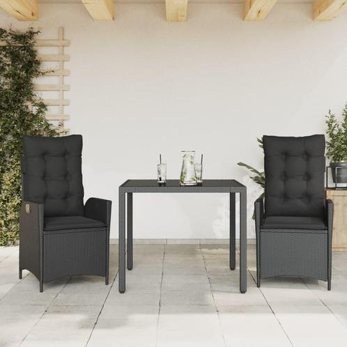 vidaXL 3-delige Tuinset met kussens poly rattan zwart, Tuin en Terras, Tuinsets en Loungesets, Tuinset, Nieuw, 2 zitplaatsen, Rotan