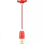 Retro porseleinen lamp - ROOD - E27 fitting - pendel, Nieuw, Ophalen of Verzenden, Led-lamp