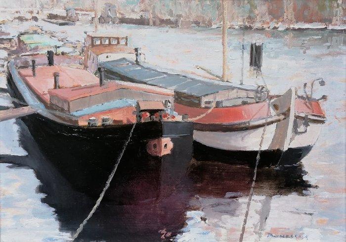 Victor Ferdinand Bourgeois (1870-1957) - Paris: Two barges, Antiek en Kunst, Kunst | Schilderijen | Klassiek