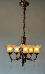 Kroonluchter - brons verguld, glas - Frans vergulden lamp, Antiek en Kunst