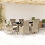 vidaXL 7-delige Tuinset met kussens poly rattan beige, 6 zitplaatsen, Nieuw, Tuinset, Verzenden