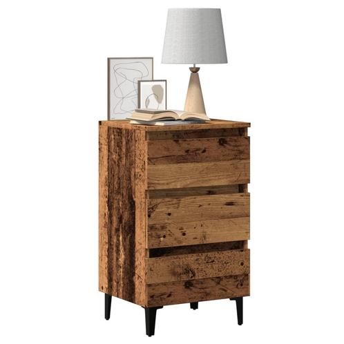 vidaXL Nachtkastje met metalen poten 40x35x69 cm oud, Huis en Inrichting, Slaapkamer | Nachtkastjes, Nieuw, Minder dan 45 cm, Hout