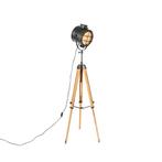 Tripod studiospot vloerlamp zwart met hout - Shiny, Verzenden, Nieuw, Hout, Industrieel