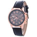 Fako® - Horloge - Geneva - Roman - Metal - Zwart, Verzenden, Nieuw