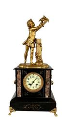 Figurale pendule - Marmer, Zinklegering, Messing - 1850-1900