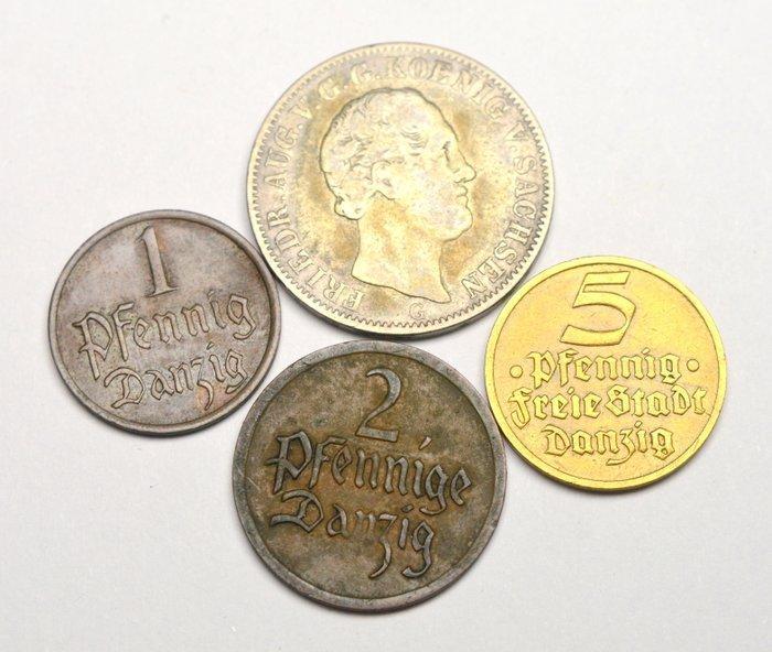 Germany, Sachsen & Poland Danzig Lot of 4 x coins 1842/1937, Postzegels en Munten, Munten | Europa | Niet-Euromunten