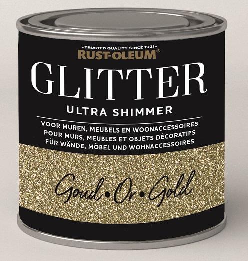 Rust oleum glitterverf ultra glitter shimmer 250 ml, goud,, Doe-het-zelf en Verbouw, Verf, Beits en Lak, Nieuw, Verzenden