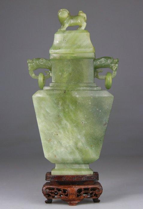 Vaas-sculptuur - Roos - Sokkel van rozenhout - Steen,, Antiek en Kunst, Antiek | Overige Antiek