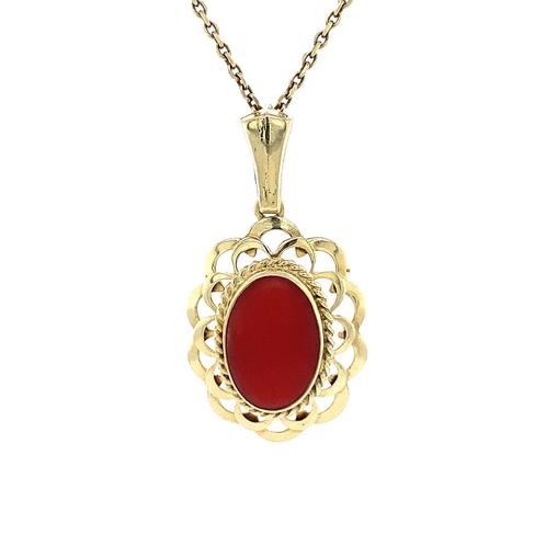Gouden bloedkoraal hanger 14 karaat, Sieraden, Tassen en Uiterlijk, Kettinghangers, Rood, Zo goed als nieuw, Goud, Verzenden