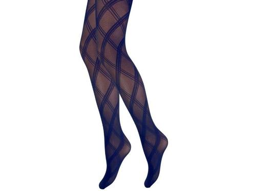 Panty - Ruit Motief - 15 Den - Marineblauw, Kleding | Dames, Leggings, Maillots en Panty's, Verzenden
