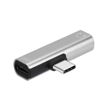 USB-C Duo adapter - naar mini jack + USB-C - Zilver beschikbaar voor biedingen