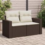 vidaXL Tuinbank 2-zits met kussens poly rattan bruin, Verzenden, Nieuw, Rotan