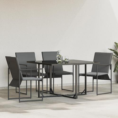 vidaXL Tuinstoelen 4 st met kussens textileen zwart, Tuin en Terras, Tuinstoelen, Nieuw, Metaal, Verzenden